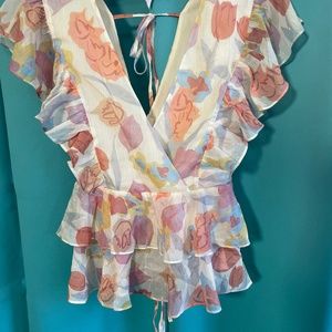 Ted Baker London Rowyn Abstract Floral Frill blouse, Size 1